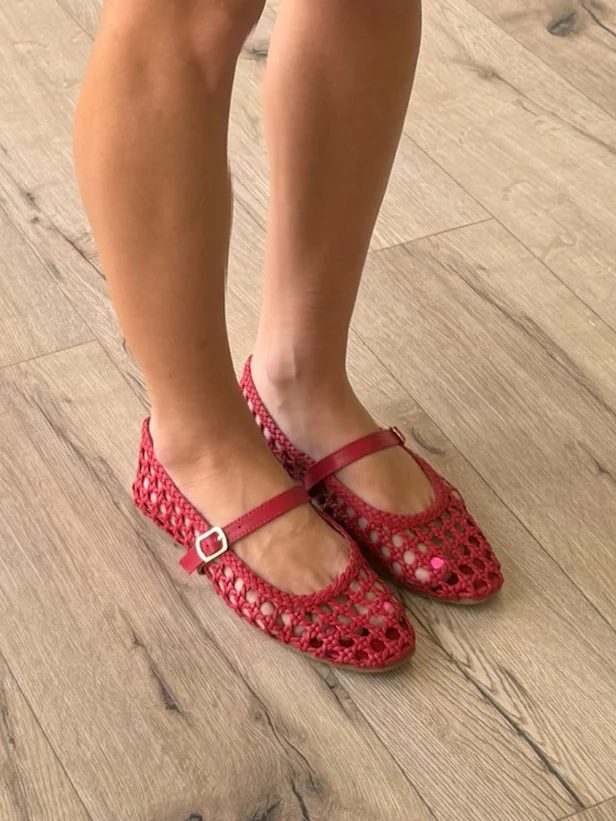 Montez Woven Mary Jane Flats | Red - Image 3