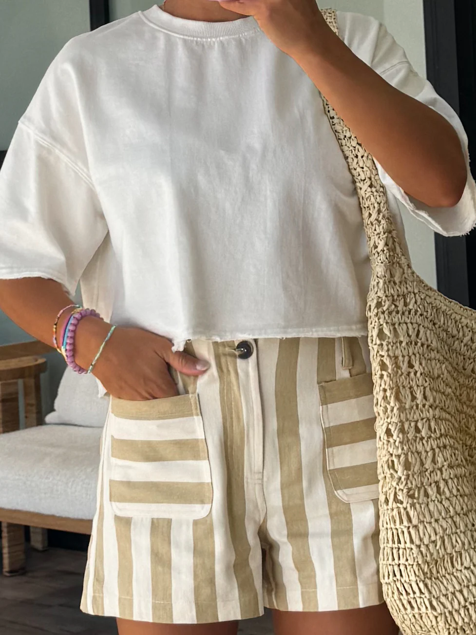 Nicolo Stripe Shorts | Taupe - Image 4