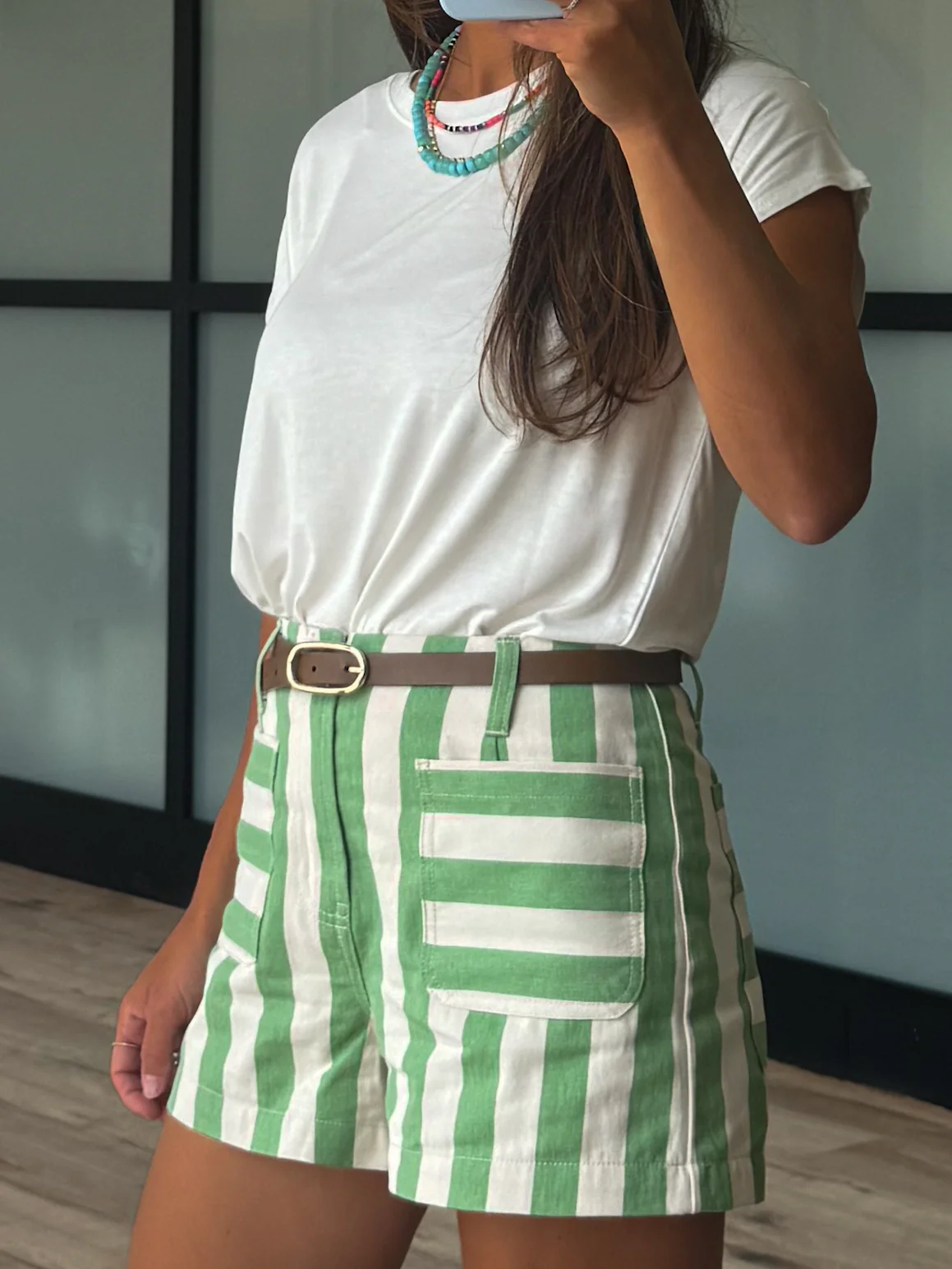 Nicolo Stripe Shorts | Green Apple - Image 2