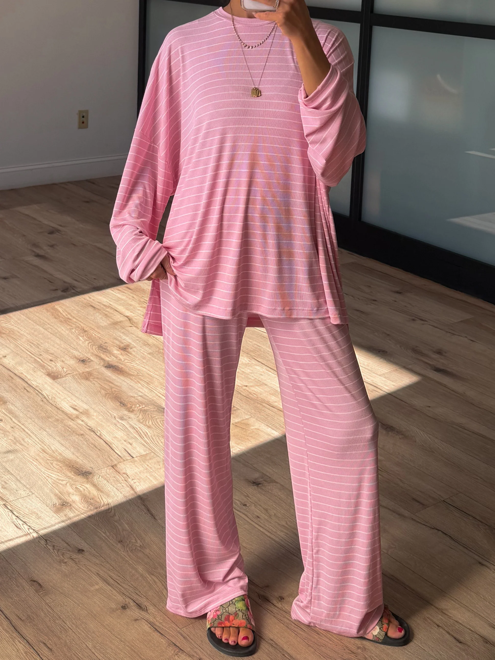 Homebody Stripe Ribbed Set | Pink | +Plus Available