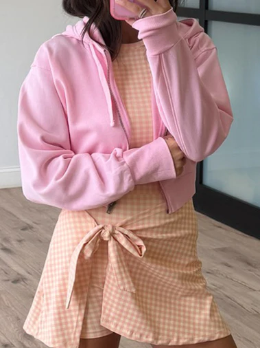 No Limit Crop Zip Hoodie | Baby Pink - Image 2