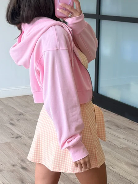 No Limit Crop Zip Hoodie | Baby Pink - Image 3