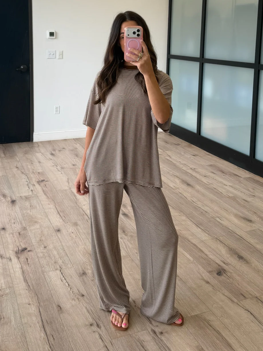 On Repeat Stripe Oversized Tee | Latte | RESTOCK - Image 3