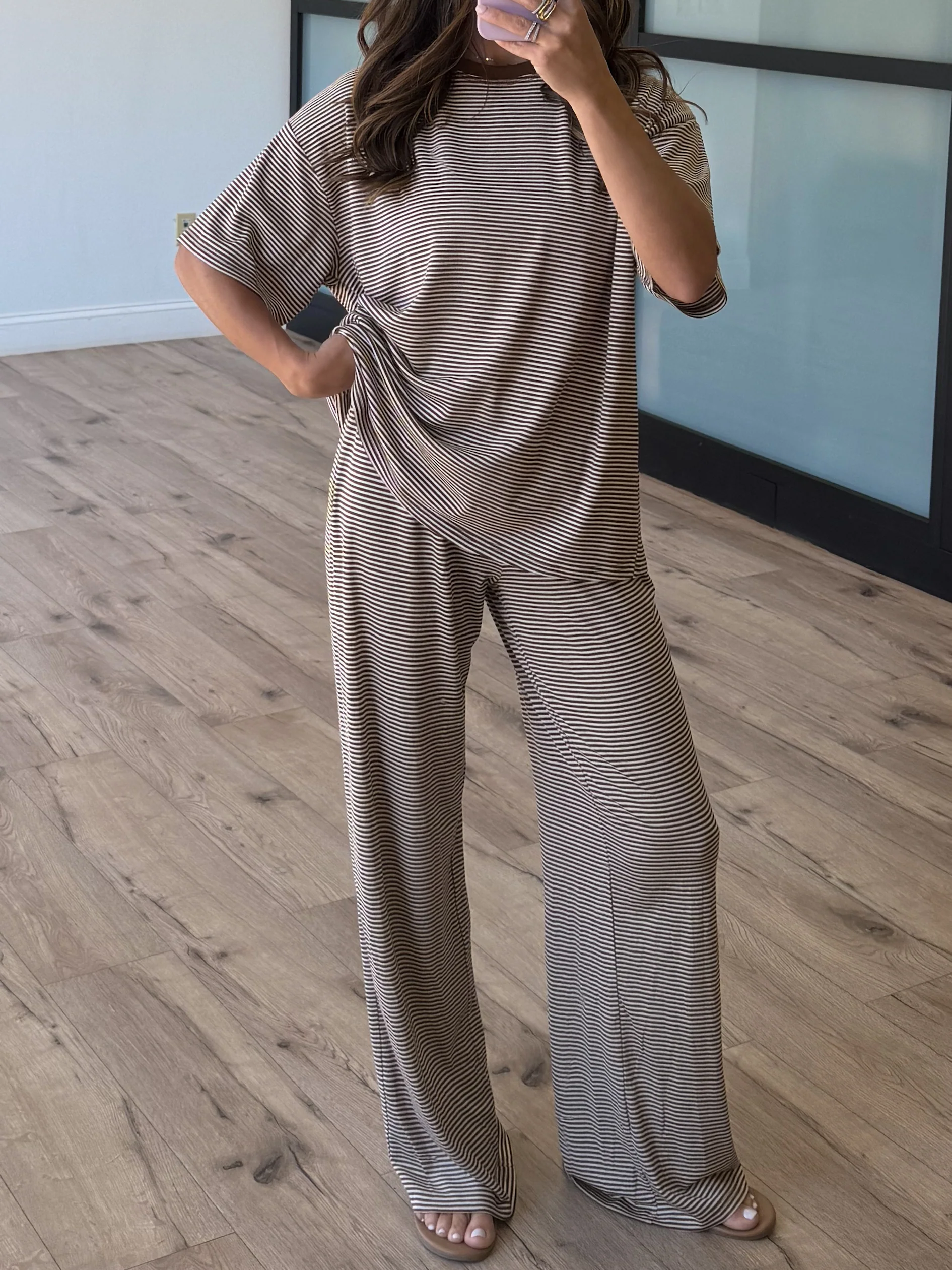 On Repeat Stripe Lounge Pants | Latte | RESTOCK - Image 3