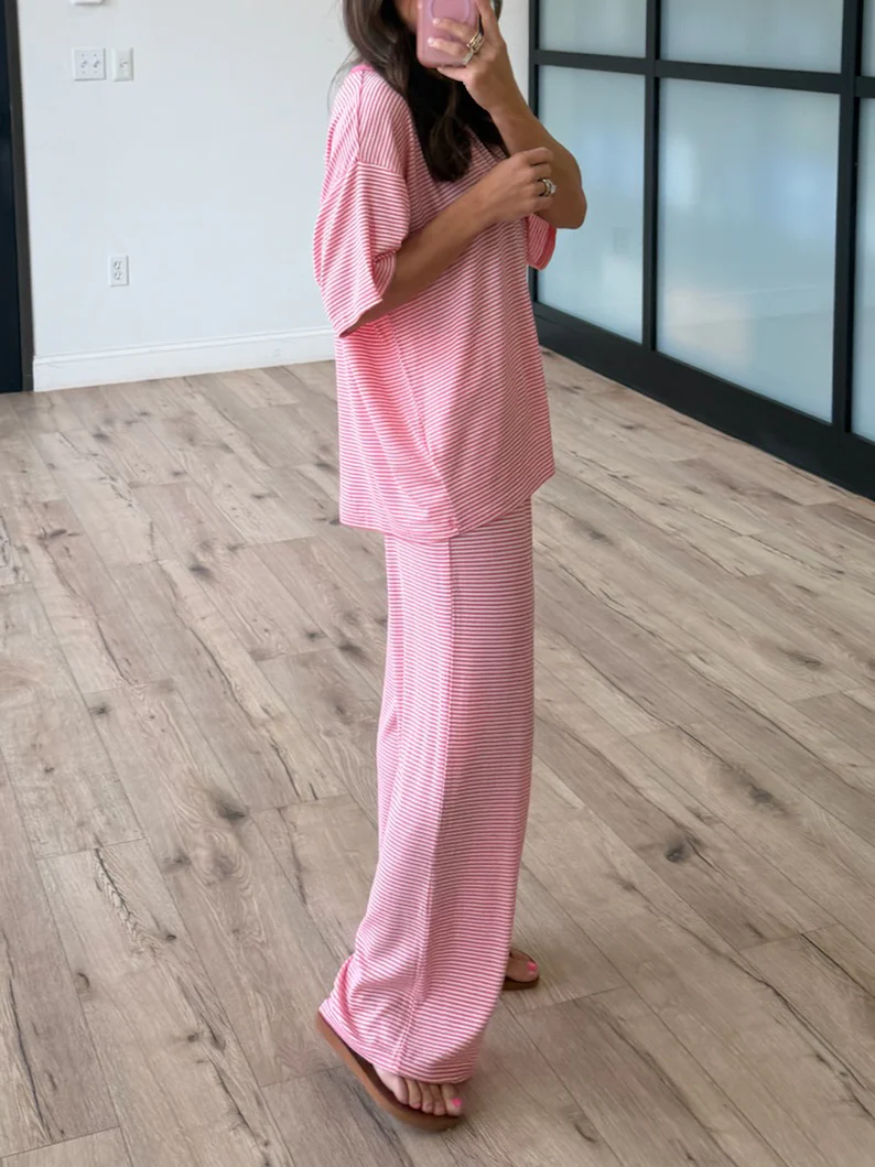 On Repeat Stripe Oversized Tee | Bubblegum | RESTOCK - Image 2