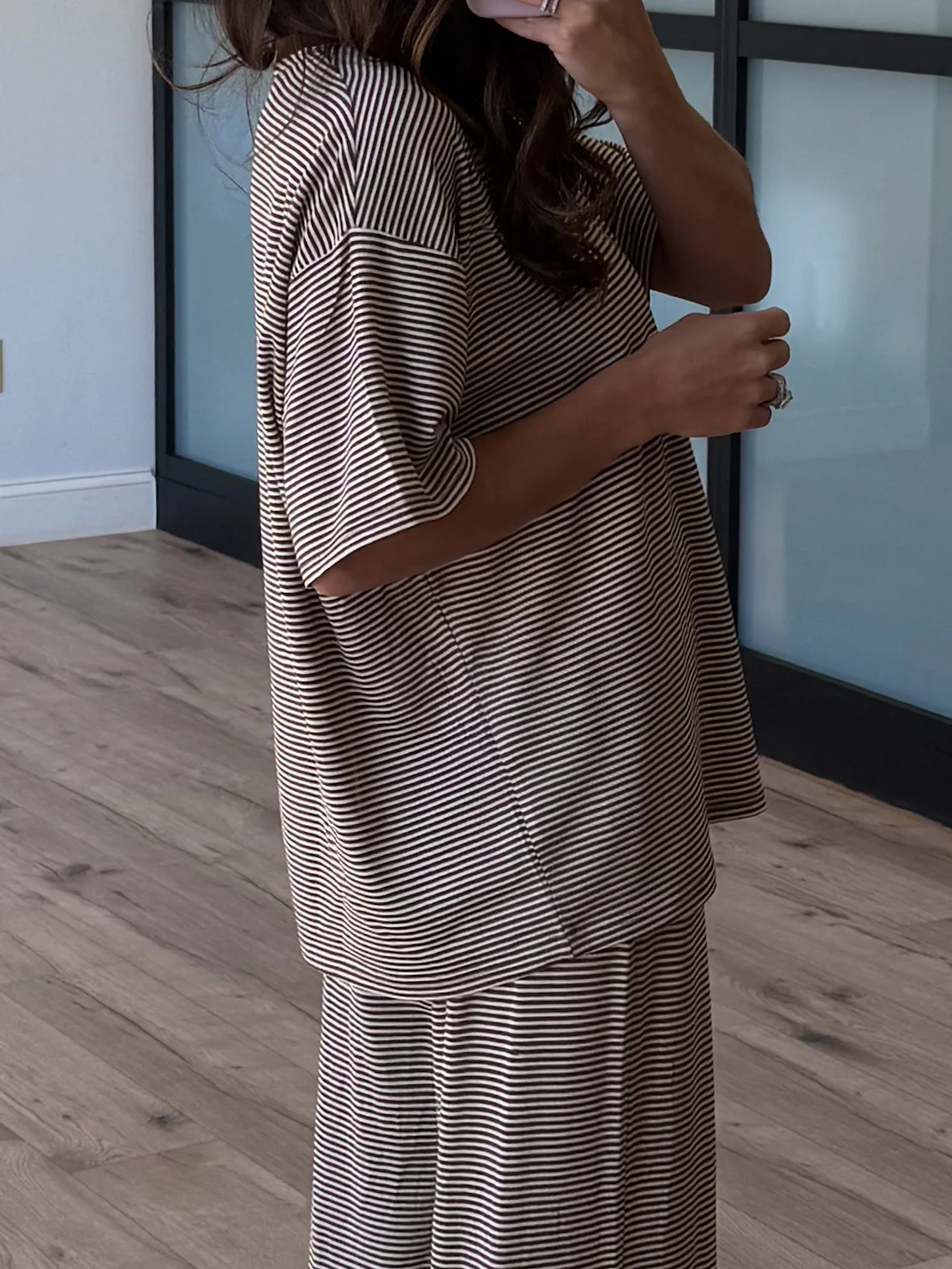 On Repeat Stripe Oversized Tee | Latte | RESTOCK - Image 8