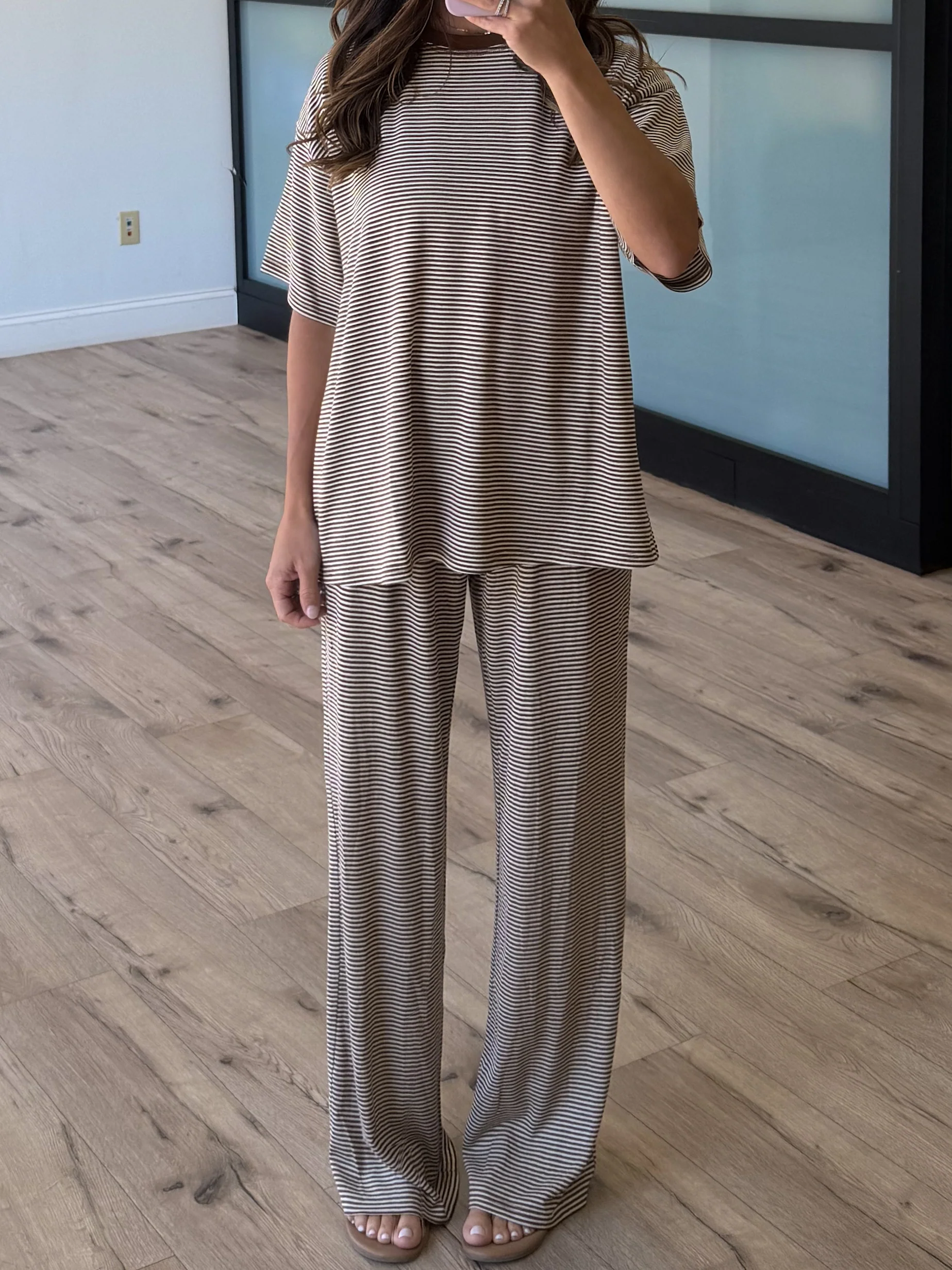 On Repeat Stripe Oversized Tee | Latte | RESTOCK - Image 9