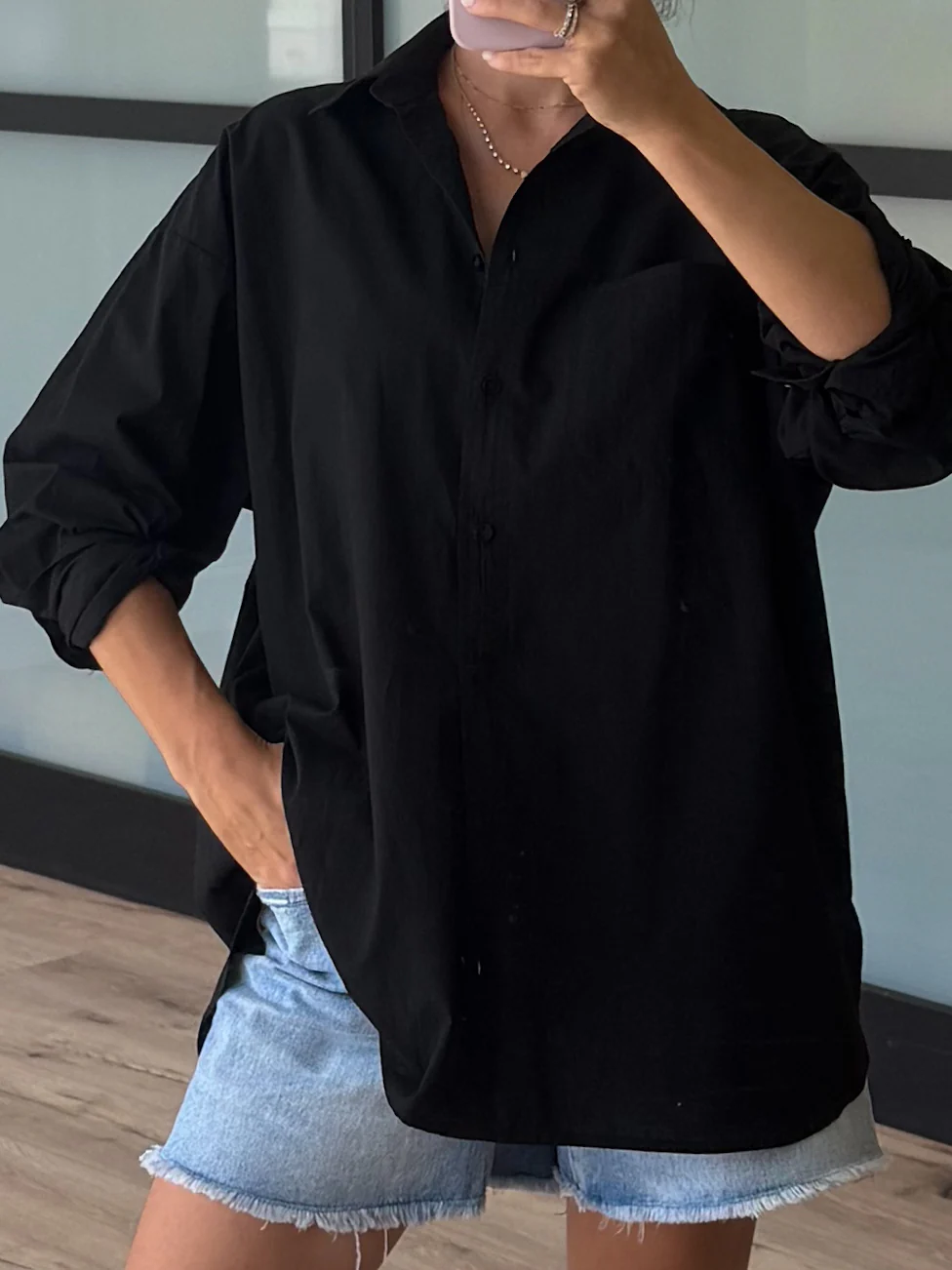 Poplin Cotton Button-Down Shirt | Black