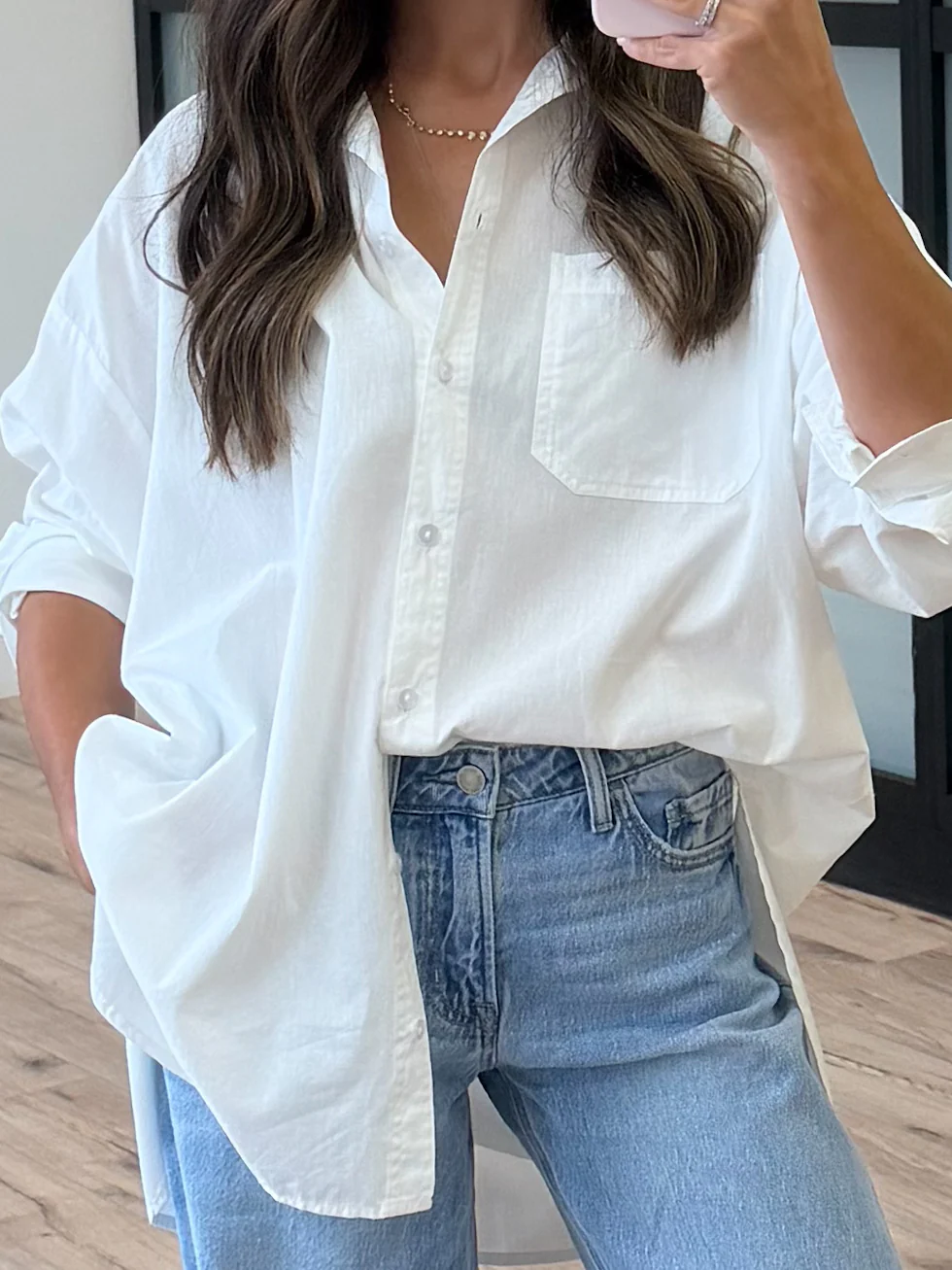 Poplin Cotton Button-Down Shirt | White - Image 5