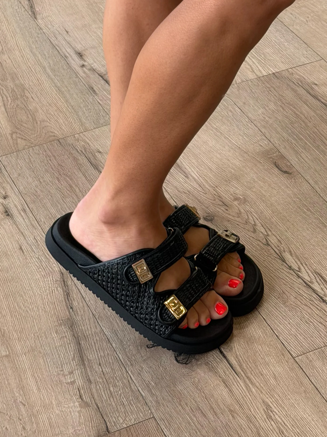 Rio Double Buckle Raffia Sandals | Black - Image 4