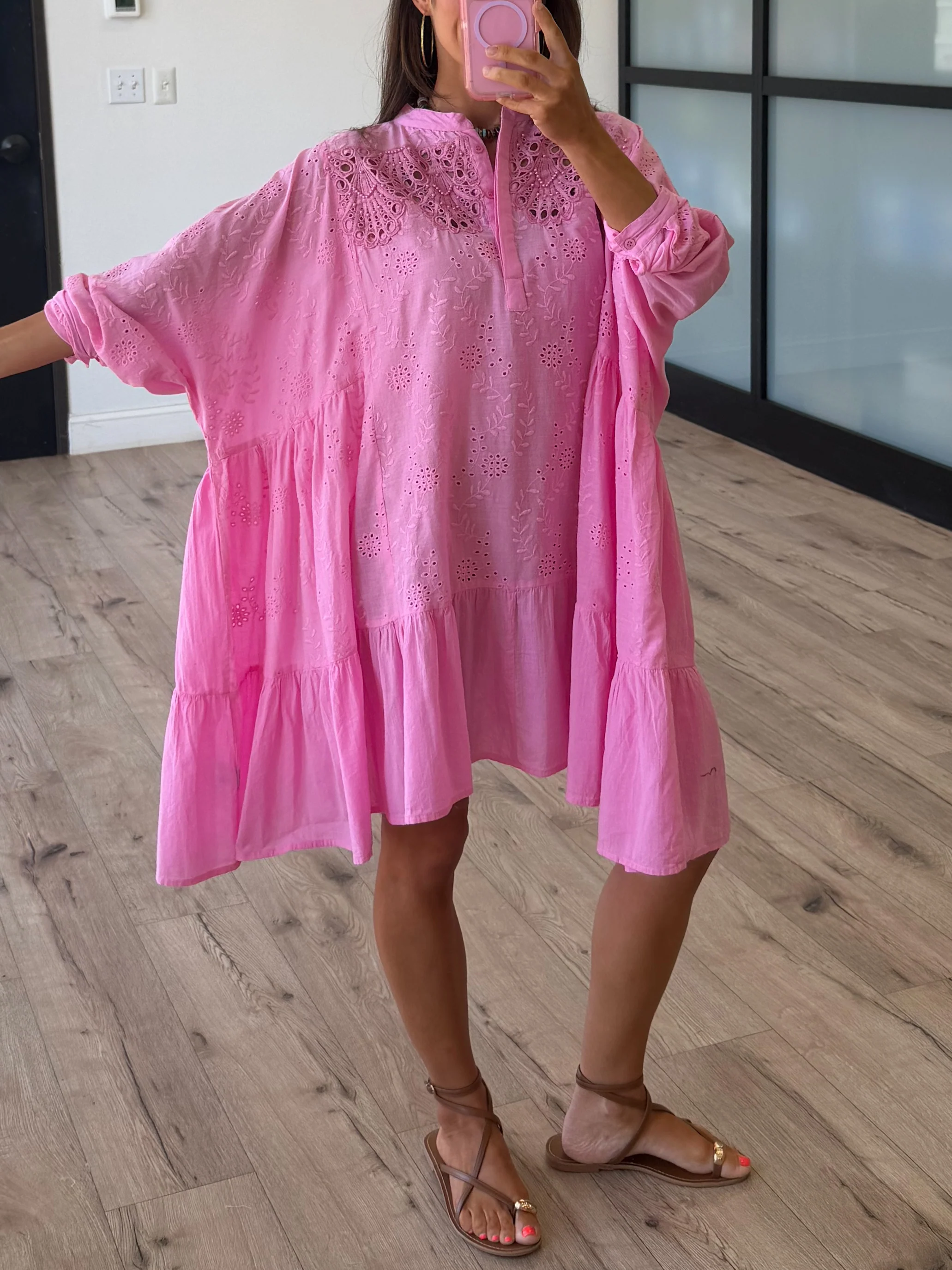 Saltwater Eyelet Cover-Up Dress | Bubblegum - Image 3