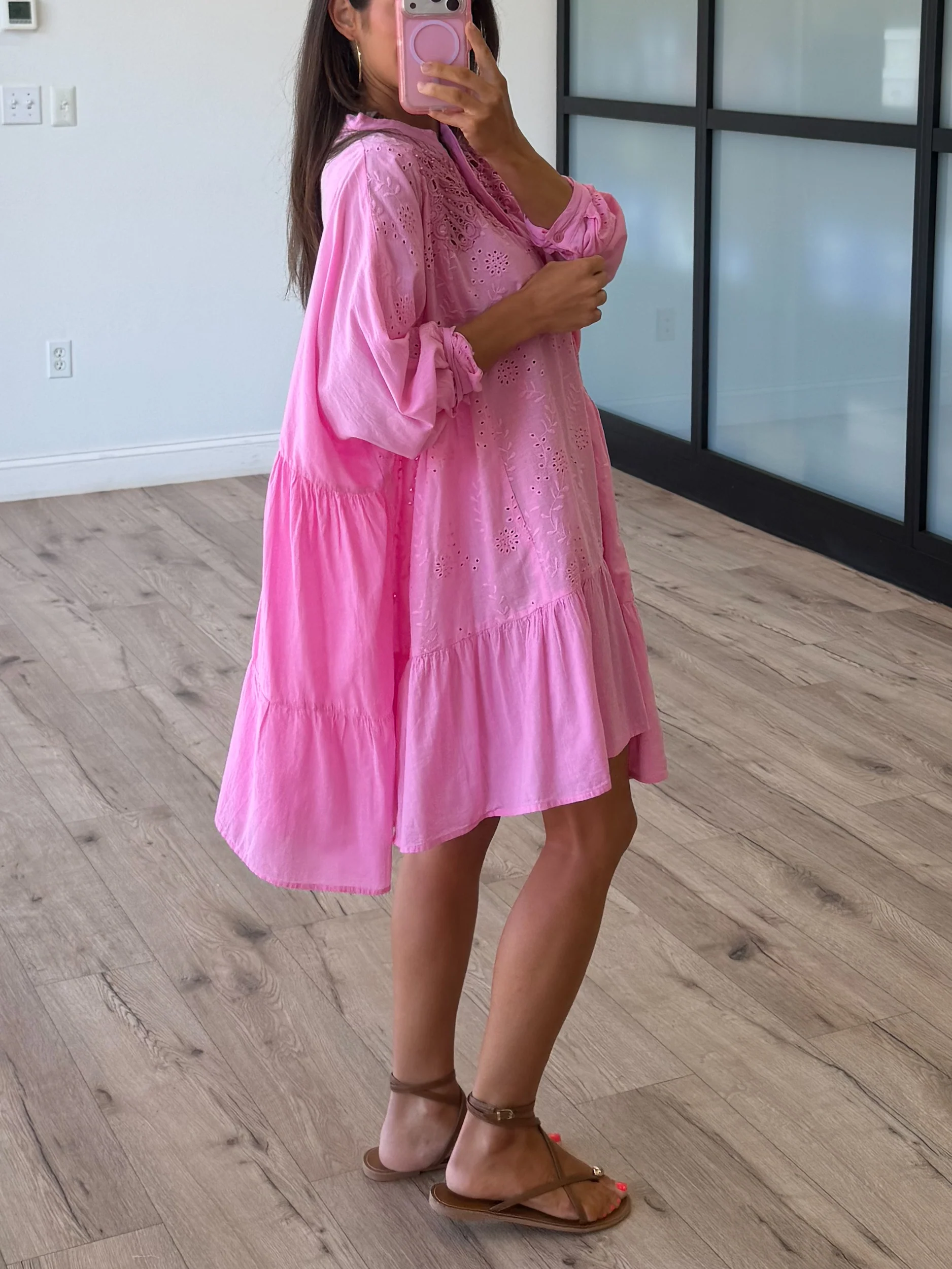 Saltwater Eyelet Cover-Up Dress | Bubblegum - Image 4