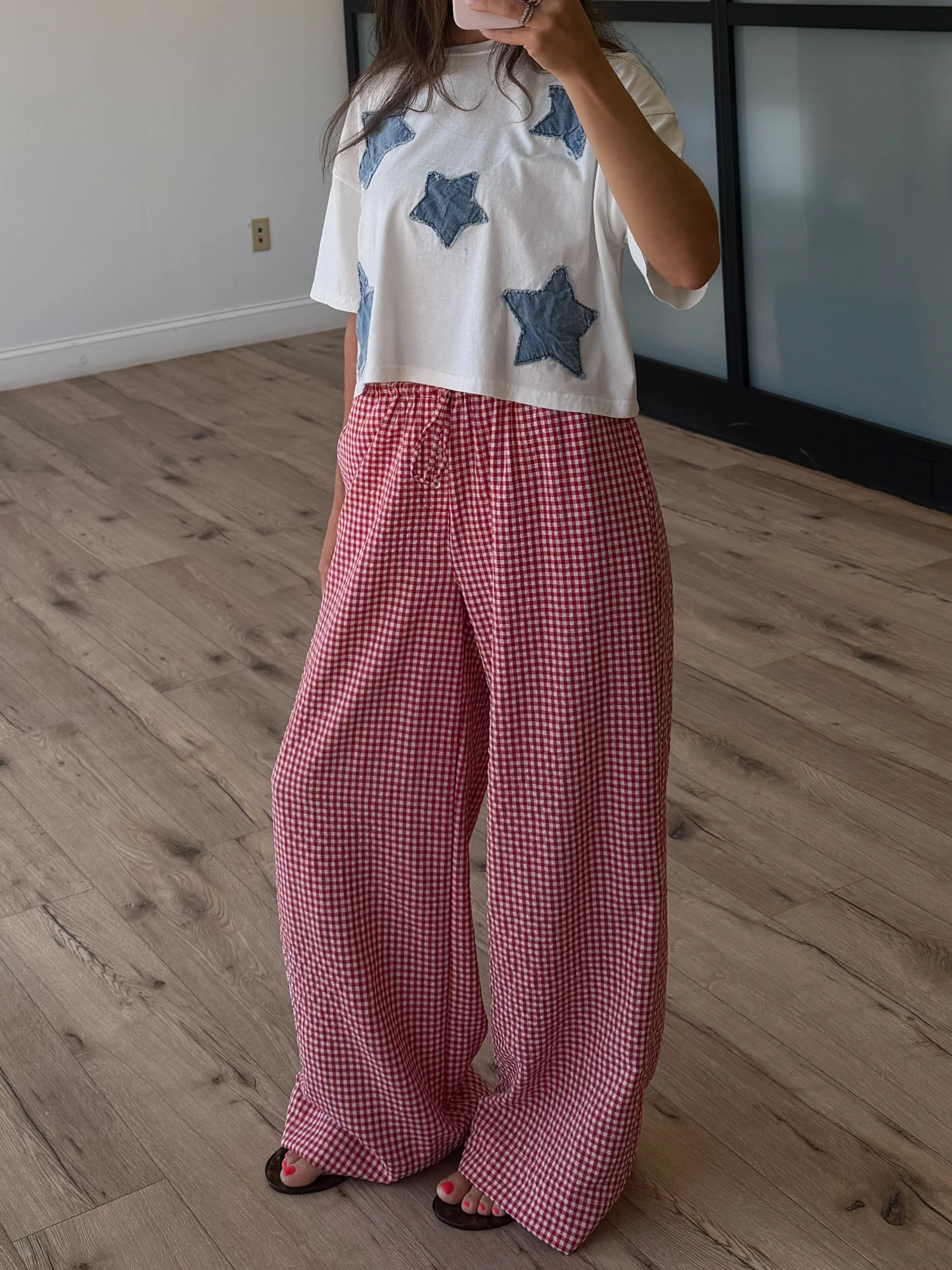 Gingham Leisure Wide-Leg Pants | Cherry - Image 4
