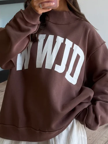 "WWJD/AMEN" Mock Neck Sweatshirt | Chocolate - Image 2