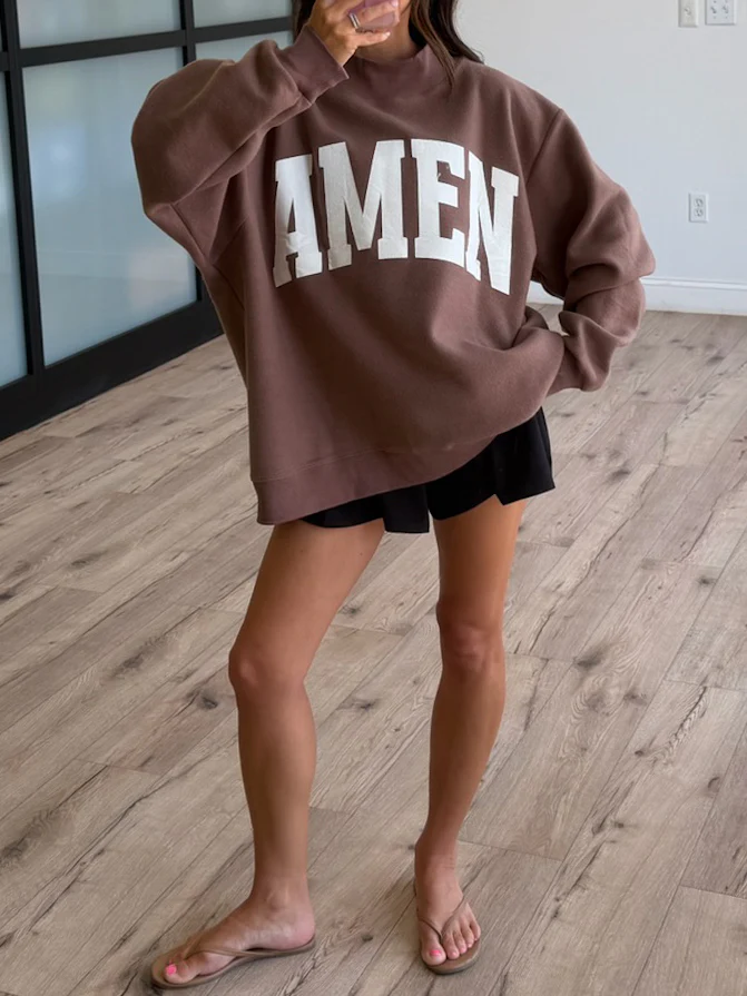"WWJD/AMEN" Mock Neck Sweatshirt | Chocolate - Image 3