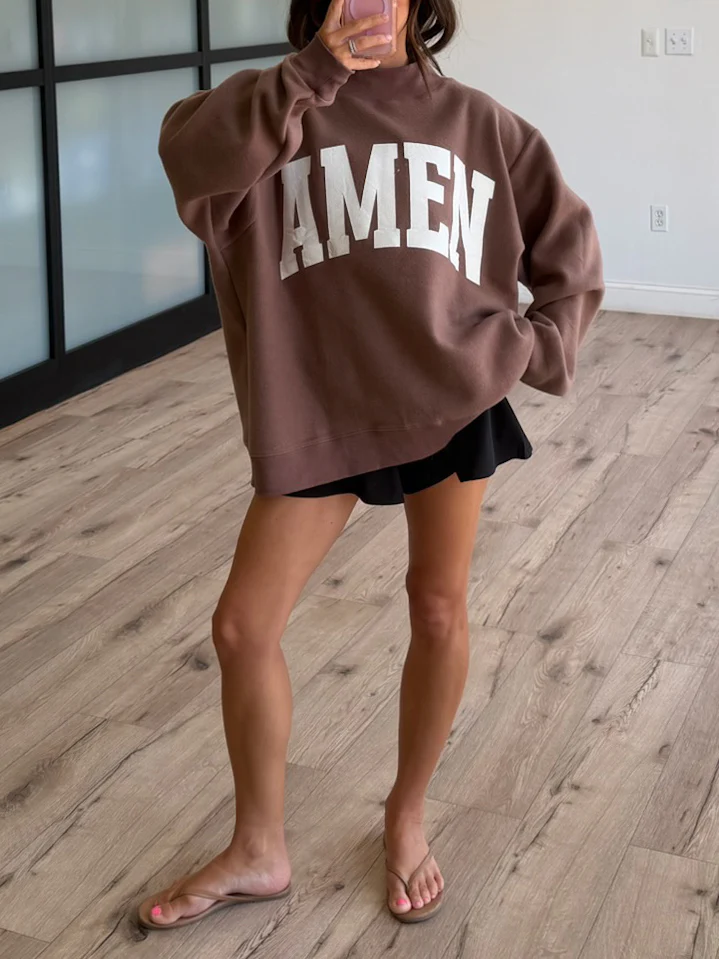 "WWJD/AMEN" Mock Neck Sweatshirt | Chocolate - Image 4