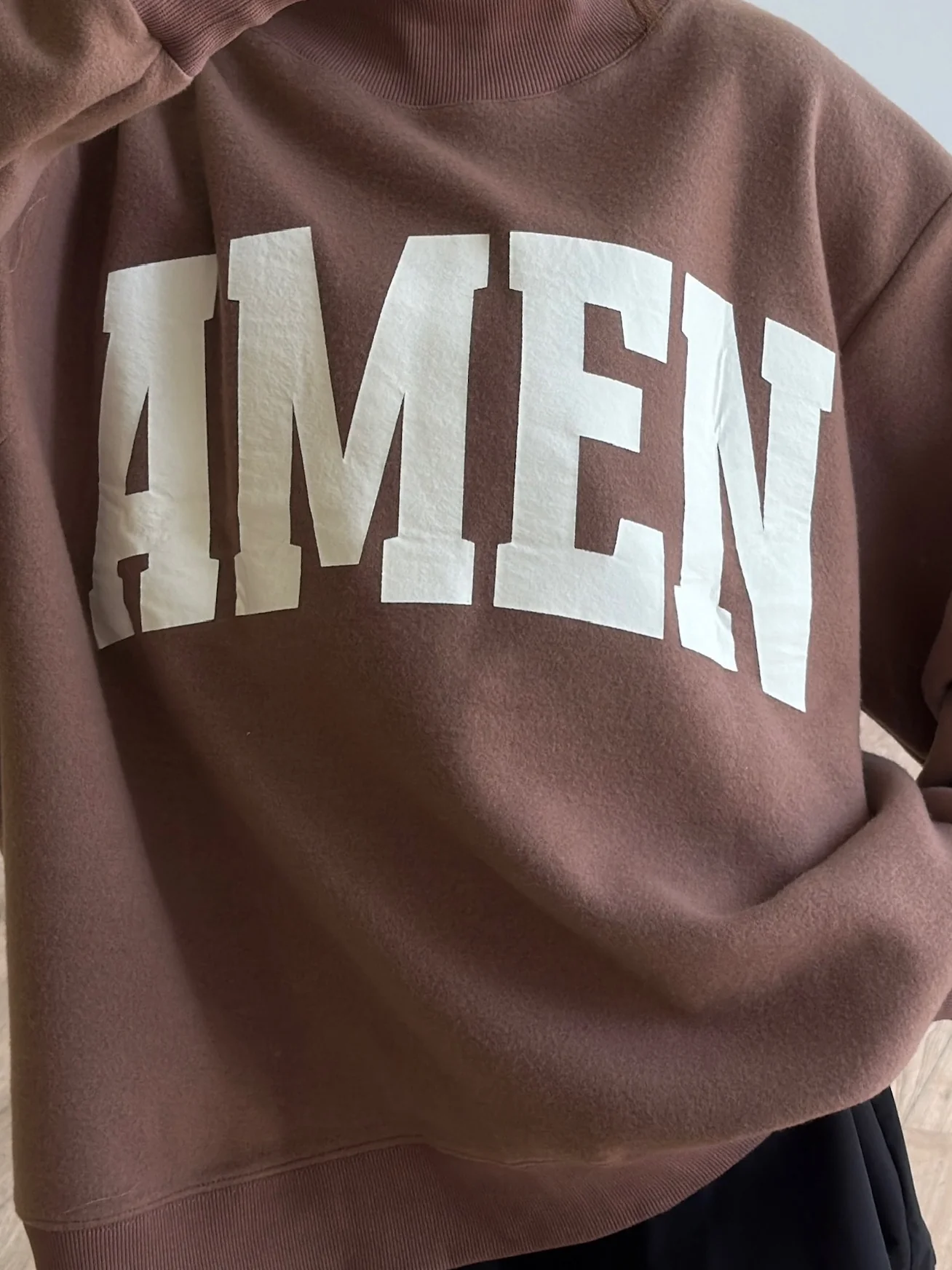 "WWJD/AMEN" Mock Neck Sweatshirt | Chocolate - Image 9