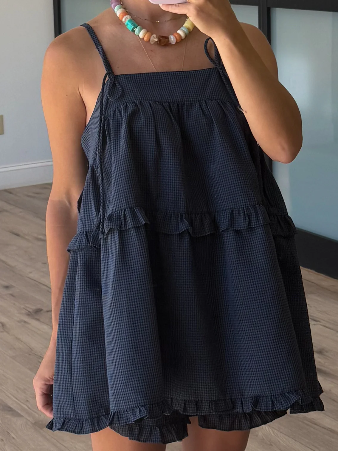 Yara Gingham Tunic Top | Midnight