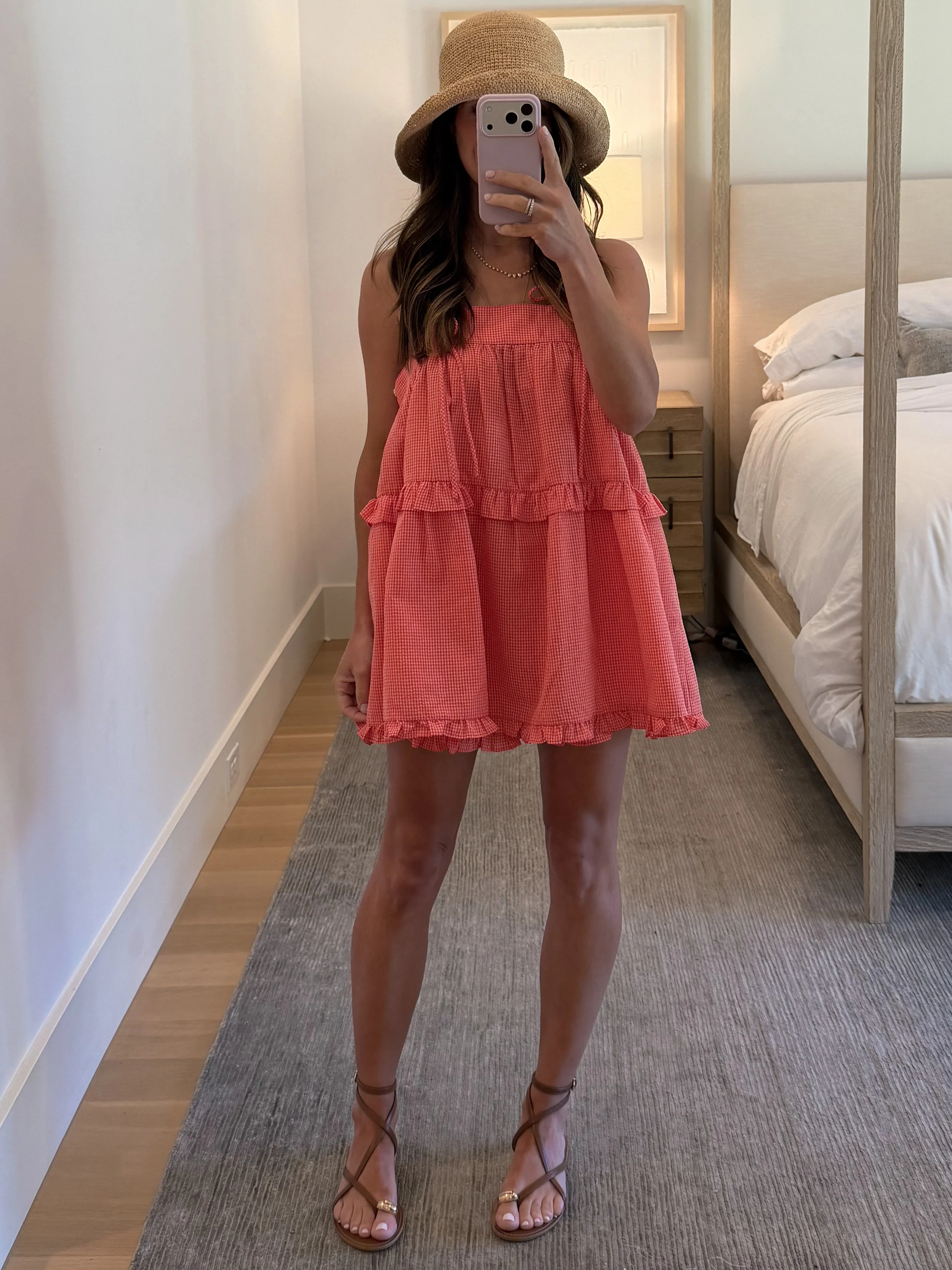 Yara Gingham Ruffle Trim Shorts | Peach - Image 3