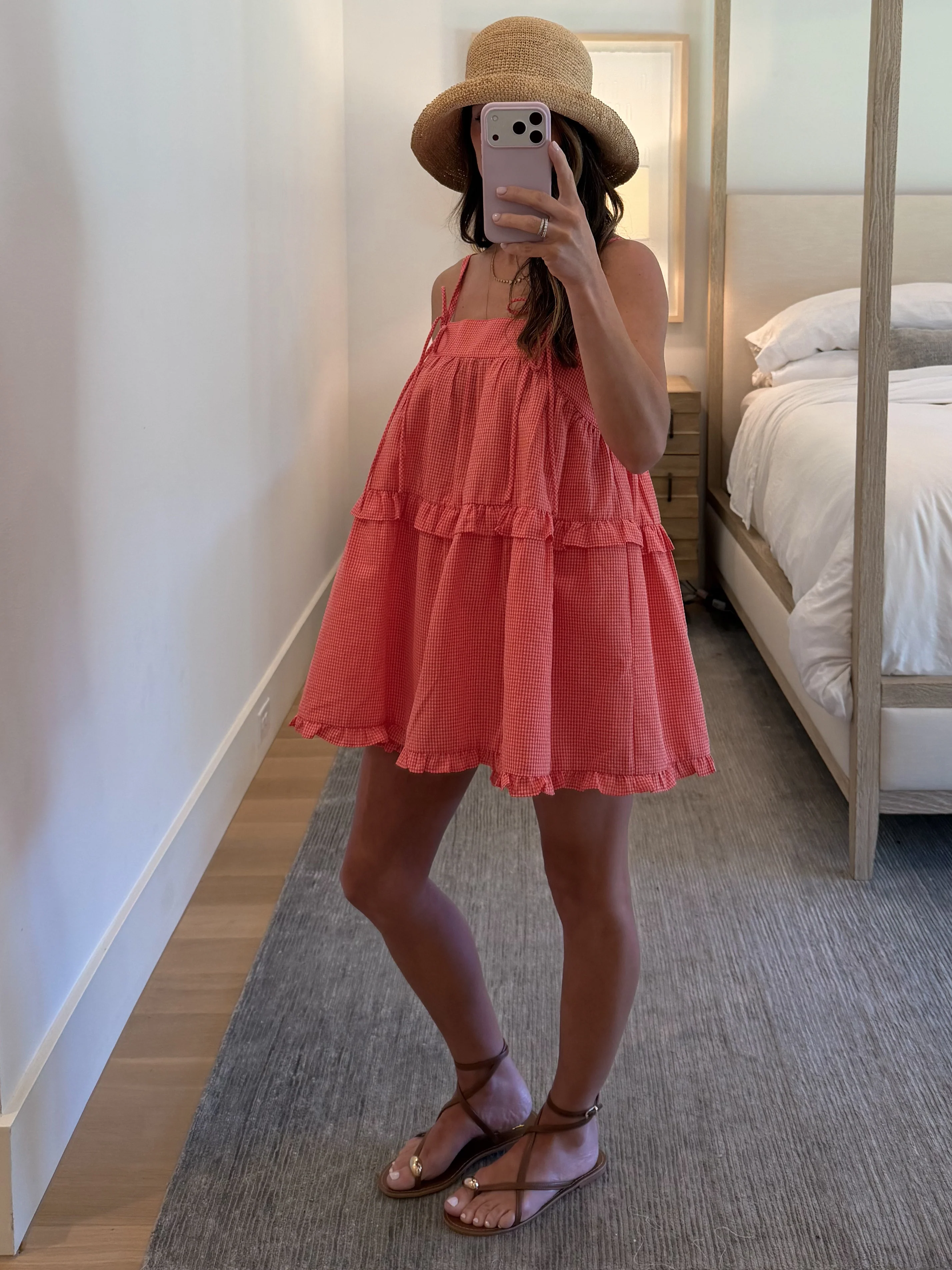 Yara Gingham Ruffle Trim Shorts | Peach - Image 4